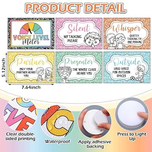 Epakh 22 Pcs School Push LED Light and Voice Level Chart Poster Composition Notebook Classroom Decor Button Lights Noise Level Monitor Rules Sign for Classroom Teachers Back to School Supplies thumbnail 4