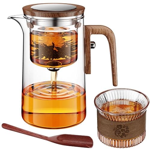 Enchanti Tea Pot, One Touch Glass Teapot with Infuser, Tea Maker for Loose Leaf Tea, Tea Gifts Set -27oz/800ml - Image 1