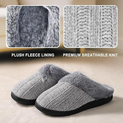 Slippers for Women Fuzzy House Slip on Indoor Outdoor Bedroom Furry Fleece Lined Ladies Comfy Memory Foam Female Home Shoes Anti-Skid Rubber Hard Sole thumbnail 3