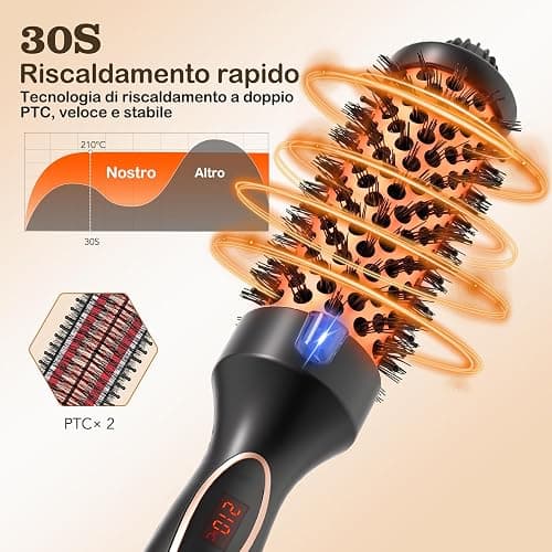 FELLAT Thermal Brush, Spazzola Termica Arricciante, Spazzola Rotonda Termica Elettrica Ionica Per Ricci Naturali, 5 Temperature Regolabile, Meno Danni, Fusto Da 38mm, Doppia Tensione thumbnail 2