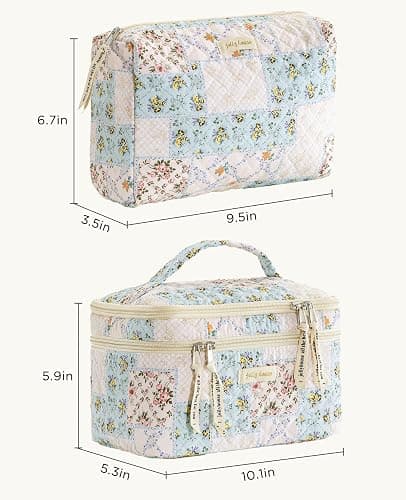 2 Pack Floral Double Layer Quilted Makeup Bag  thumbnail 4