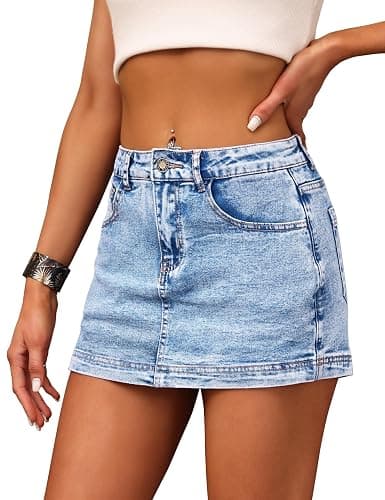 Denim Skort for Women High Waist Mini Denim Skirt Casual Stretch Women Jean Skirt with Pockets thumbnail 2