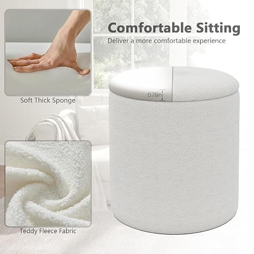 Ottoman Poufs with Storage,Soft Upholstered Vanity Stool,Multifunctional Ottomans Coffee Table Padded Seat Foot Rest for Living (White M) thumbnail 6