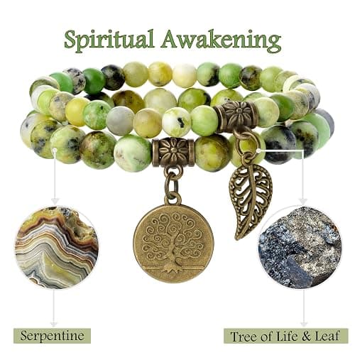 Bivei Natural Semi Precious Gemstone beads bracelet for women - Life Tree and Leaf Charm Energy Reiki Crystal Stretch Bracelets thumbnail 4