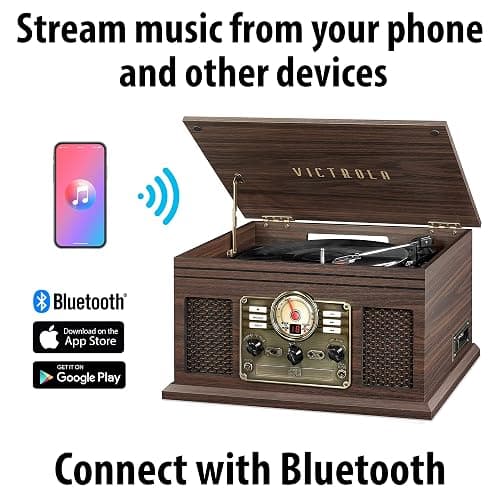 Victrola The Quincy 6-in-1 Bluetooth Record Player & Multimedia Center with Built-in Speakers – 3-Speed Turntable, CD & Cassette Player, AM/FM Radio, Wireless Music Streaming (Espresso) thumbnail 2