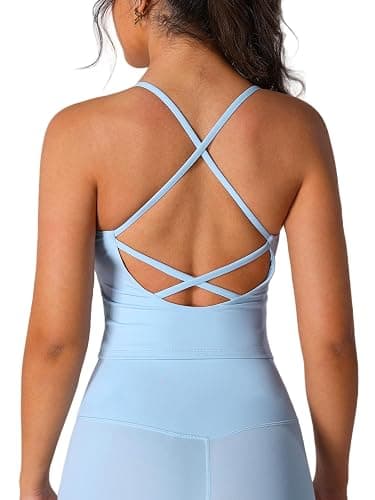 ABOCIW Womens Cross Back Workout Tank Tops with Bulit in Bra V Neck Longline Sports Bra Gym Athletic Yoga Pilates Tops - Image 1