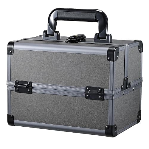 Joligrace Makeup Train Case Makeup Case Organizer Portable Cosmetic Box Storage with 2 Trays Mirror Locking with Keys Make Up Travel Case Nail Kits Traveling Makeup Box Iron Grey - Image 1