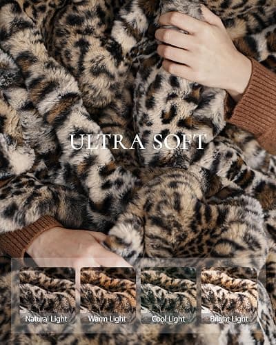 Faux Fur Throw Blanket, Leopard Print Bunny Blankets with Bubble Texture, Reversible Fluffy Blanket for Couch and Bed, Soft Cozy Faux Rabbit Fur Blanket for Home Décor thumbnail 3