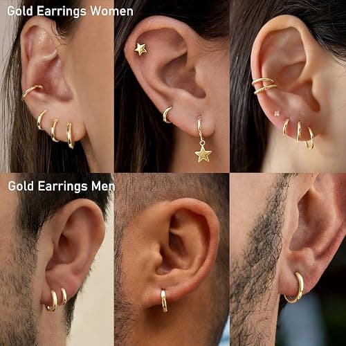 Gokeey 316L Surgical Stainless Steel Small Gold Silver Hoop Earrings for Women Men,Hypoallergenic Cartilage Helix Earrings for Sensitive Ears,Cute Conch Rook Tiny Huggie Hoops Earring Set for Multiple Piercing Jewelry Gift 6mm-12mm thumbnail 6