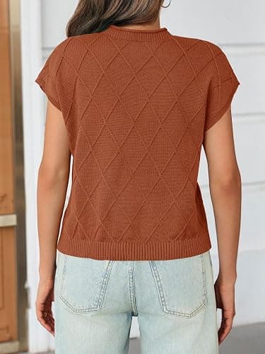 Saodimallsu Womens Summer Mock Neck Sweater Cap Sleeve Lightweight Sweater Vest Casual Loose Knit Pullover Tank Tops thumbnail 5