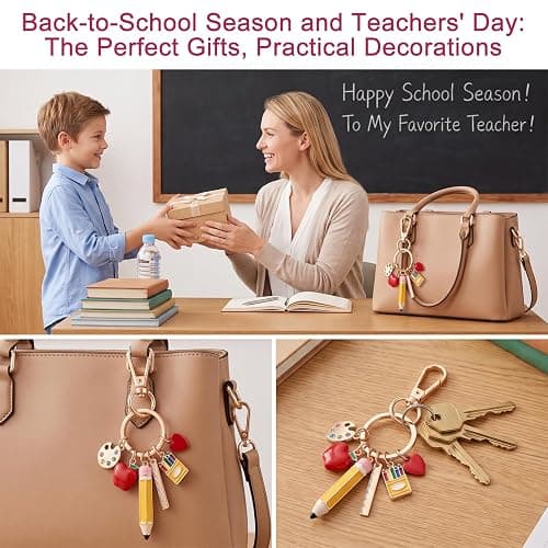 Neyauo Teacher Bag Charm Colorful Teacher Keychain | Thank You Teacher Gifts Teacher Key Chain Teacher Appreciation Accessories thumbnail 3