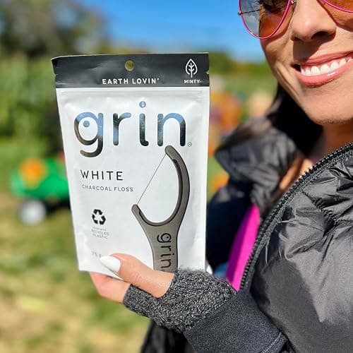 GRIN White Charcoal Infused Flosspyx, 75 Count, Dental Flossers, Minty Flavor, Recycled Plastic, Charcoal Infused Floss Picks, Premium Longer Floss Head, Easy Slide, Includes Soft Fold-Back Tooth Pick thumbnail 8