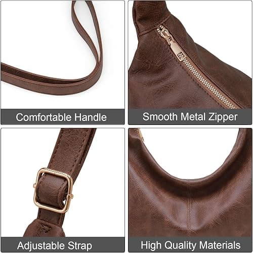 Zfkqzx Hobo Bags for Women Retro Vegan Leather Shoulder Handbag Foldable Slouchy Tote Crossbody Purses thumbnail 7