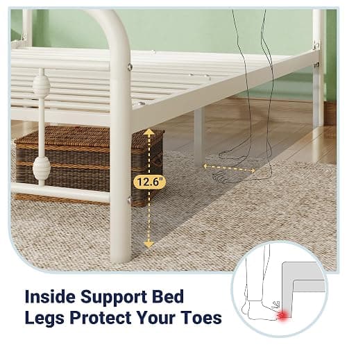Allewie 14 Inches Queen Size Metal Platform Bed Frame with Victorian Style Iron-Art Headboard/Footboard, Mattress Foundation, Easy Assembly, Under Bed Storage, No Box Spring Required, Off White thumbnail 6