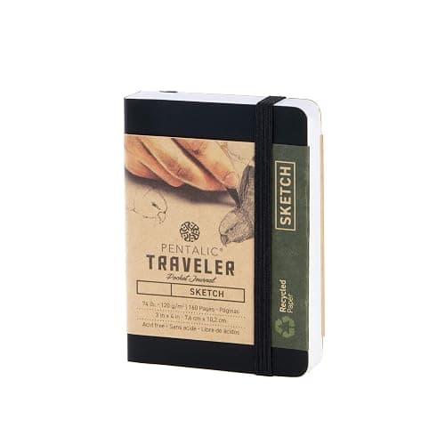 Pentalic 3" x 4" Pocket Sketchbook Traveler Journal, 160 Pages, Black - Image 1