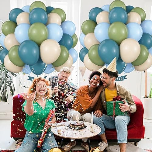 Sage Green Blue Balloons 60 Pcs 12 Inch Dusty Blue Sage Green Cream Balloons Avocado Slate Beige Apricot Balloon for Boys Men Hole in One Golf Boho Goose Baby Shower Birthday Party Decorations thumbnail 8