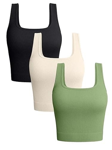 OQQ Women's 3 Piece Tank Tops Ribbed Seamless Workout Exercise Shirts 2025 Summer Basic Camis - Image 1