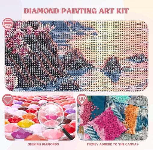 QENSPE Diamond Painting Art Kits for Adults, 5D DIY Sunset Seaside Diamond Art Round Full Drill Kits for Beginners, Pink Flowers Gem Peinture Diamant Craft Home Wall Decor Gift 30x40cm thumbnail 4