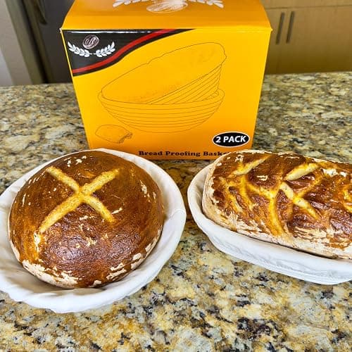 Banneton Basket Set of 2, 10" Oval & 9.7" Round Banneton Bread Proofing Basket with Liners, Bread Lame, Silicone Baking Mat, Danish Whisk, Brush, Proofing Bowls Sourdough Starter Kit Tools thumbnail 5