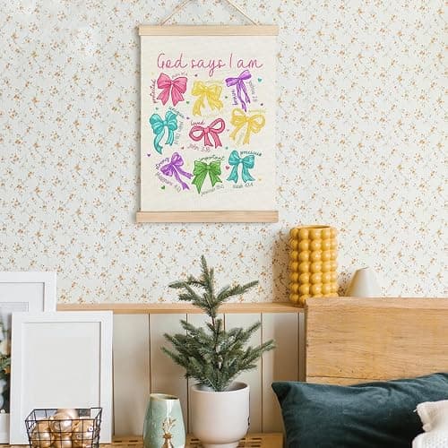 RYYCDOI Color Bows Aesthetic Wall Room Decor, God Says I Am Bows Wall Decor, Coquette Wall Decor for Nursery Girls Room Bathroom Bedroom, 12x16 Inch thumbnail 4