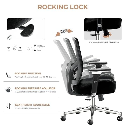 600lbs Big and Tall Office Chair,Oversized Ergonomic Breathable Mesh Desk Chair with W-Shape Thicken Seat Cushion,Computer Chair with Upgraded 4D Armrest,Lumbar Support for Heavy People All Day thumbnail 8