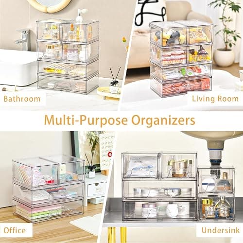 Stebopum 6 Pack Stackable Storage Drawers Clear Acrylic Organizer Makeup Bathroom Organizer and Storage Bins for Beauty Supplies,Ideal for Vanity, Bathroom,Pantry Organization thumbnail 7