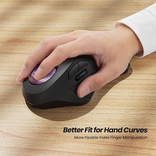 Nulea Wireless Ergonomic Trackball Mouse, Rechargeable, Bluetooth Rollerball Mouse, 44mm Index Finger Trackball, 5 Adjustable DPI, Compatible with PC, Laptop, iPad, Mac, Windows, Android thumbnail 2