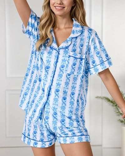 Pajamas for Womens Set Summer 2 Pece Pjs Matching Shorts Set Loungewear Palm Sleepwear for Beach Vacation, Holiday thumbnail 6