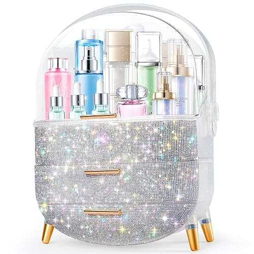 Ptesly Teen Girls Gift Makeup Organizer, Skincare & Jewelry Storage, Cosmetics Display Case, Makeup Holder, Bathroom Organizer (Bling Rhinestone) - Image 1