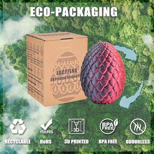 LOCYFENS 3D Printed Dragon Eggs with Dragon Inside, Articulated 3D Dragon Toys with 3D Dragon Eggs, Crystal Dragon Black Red thumbnail 7