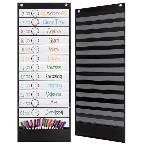 Essex Wares - 13 Pocket Daily Schedule Pocket Chart, Ultra-Durable Visual Schedule for Kids - Easy to Use, Reusable Daily Schedule for Kids - Reversible Chart for Sentence Strips - Image 1