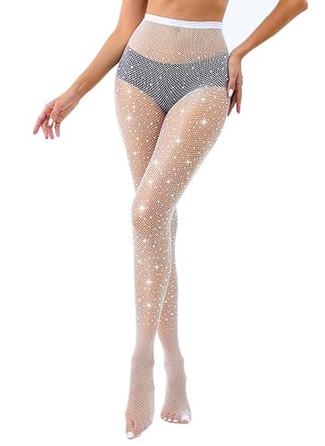 VEBZIN Sexy Sparkly Fishnets Stockings Jeweled High Waist Fishnet Tights for Women Rhinestone Party Pantyhose thumbnail 3