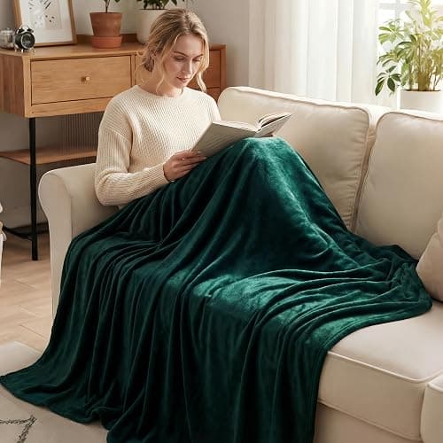 Exclusivo Mezcla Fleece Throw XL Blanket for Couch, Sofa, Super Soft and Warm Forest Green Blankets, All Season, Cozy, Plush, Lightweight, 50x70 Inches thumbnail 2