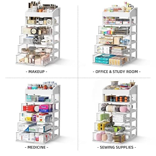 Desk Organizer with Drawers, 5 Drawers Storage Organizer, Desktop Storage Drawers for Office Supplies, Plastic Stationary Organizer, Makeup Organizer, Desk Storage Box for Office, School, Home thumbnail 4