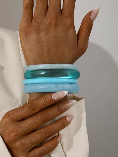 ÌF ME Acrylic Bangles Bracelets for Women, Irregular Acrylic Resin Chunky Bracelets Geometric Fashions Thick Statement bangle Set thumbnail 2