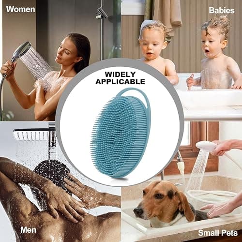 2 Pack Silicone Body Scrubber, Loofah Double-Sided Body Brush,Shower Scrubber and Scalp Massager Shampoo Brush for Sensitive Kids Women Men All Kinds of Skin (Pink & Blue) thumbnail 2