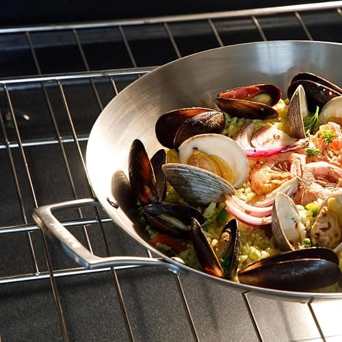 Babish 13 Inch Tri-Ply Stainless Steel Paella Pan, Large Skillet, Griddle, Frying Pan - Induction Safe thumbnail 6
