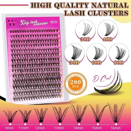 WLFRHD Lash Clusters Wispy 280PCS 30D Mix 9-16mm Cluster Eyelash Extensions Individual Lashes Soft Eyelashes Clusters with Thin Band False Eyelashes (D-Mix9-16mm) thumbnail 2
