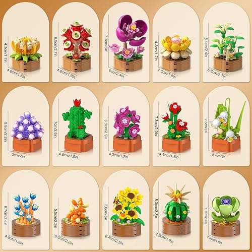 HOGOKIDS 15 Pack Flowers Succulents Mini Building Set for Adults Kids - 1314PCS Flower Plant Botanical Collection 3.6MM Bricks Toys, Christmas Home Office Décor Gifts for Women Boys Girls Age 6+ thumbnail 9