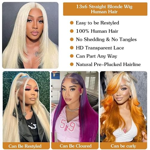 BZN 613 13x6 Lace Front Wig Human Hair 13x6 28 Inch 200 Density 613 Lace Frontal Wig Blonde Wig Human Hair Straight 613 HD Lace Frontal Wig Pre Plucked With Baby Hair thumbnail 4