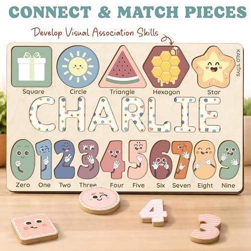 Personalized Name Puzzle for Toddlers 1-3, Custom Wooden Name Puzzle with Numbers and Shapes, 18 Art Sets, More Than Any Other, Baby Name Puzzle, Personalized Baby Gifts thumbnail 2