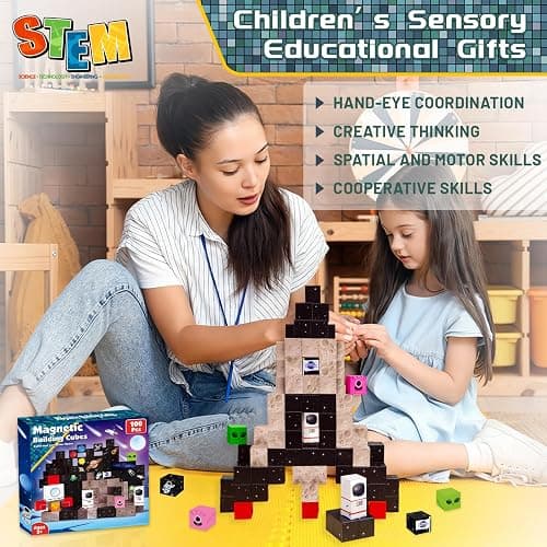 Goody King 100PCS Space Rocket Magnetic Building Blocks |Space Adventure Magnetic Tile Set, STEM Montessori Stacking Toy, Building Playsets for Boys and Girls Ages 3-10,Sensory Tile Christmas thumbnail 6