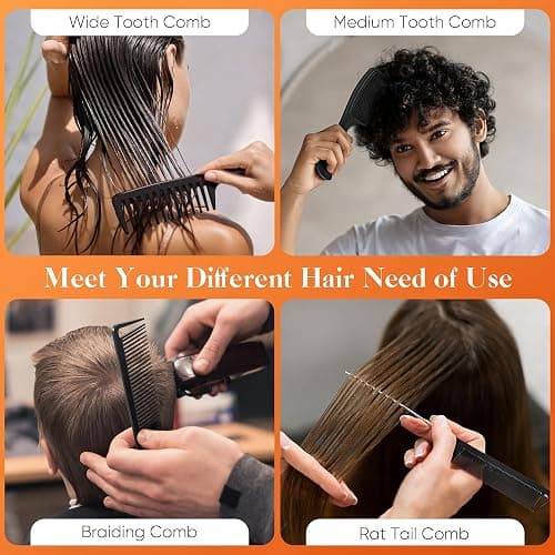 SALONSILK 4PCS Professional Comb Set, Wide Tooth Rat Tail Fine Tooth Hair Combs, Braiding Cutting Barber Styling Curly Parting Set for Men and Women thumbnail 2