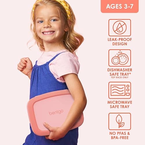 Bentgo Kids Bento-Style 5-Compartment Leak-Proof Lunch Box - Ideal Portion Sizes for Ages 3 to 7 - Durable, Drop-Proof, Dishwasher Safe, PFAS & BPA-Free & Made with Food-Safe Materials (Coral) thumbnail 4
