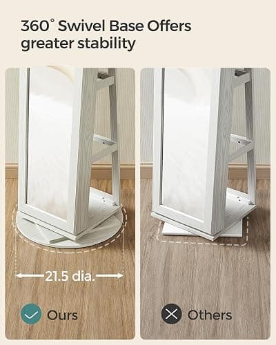 SONGMICS 360° Swivel Jewelry Cabinet, Lockable Jewelry Organizer with Full-Length Mirror, Rear Storage Shelves, Interior Mirror, Jewelry Armoire, Christmas Gifts, White with Gray Wood Grain UJJC006W01 thumbnail 7