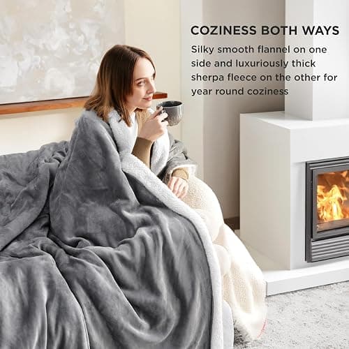 Bedsure GentleSoft Sherpa Fleece Throw Blanket for Couch - Thick and Warm Christmas Blanket for Winter, Soft Fuzzy Plush Throw Gift for Women, Grey, 50x60 Inches thumbnail 4