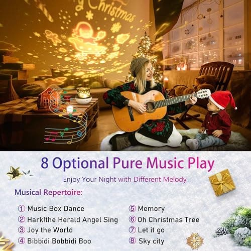 URAQT Star Light Projector with Music, Night Light Kids with Remote Control&Timer, 360° Rotation Star Projector Night Light with 4 Light Modes/6 Projection Themes/7 Brightness/8 Kinds of Music(Deer) thumbnail 9