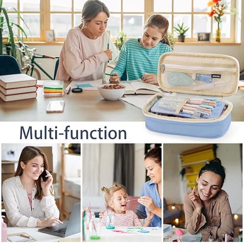 Koncci Large Pencil Case, Expandable Special Pencil Bag Double Zipper Blue | Stationery Storage Organizer Multiple Compartments Aesthetic Cute Pencil Pouch for School Office Kids Students thumbnail 6
