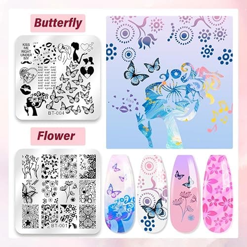 Biutee Nail Stamper Kit 12Pcs Nail Stamping Plate 8Pcs Stamping Gel Polish Nail Stamping Kit with Silicone Stamper Scraper Storage Bag Lace Plaid Stamp Template Christmas Gift for Women thumbnail 7