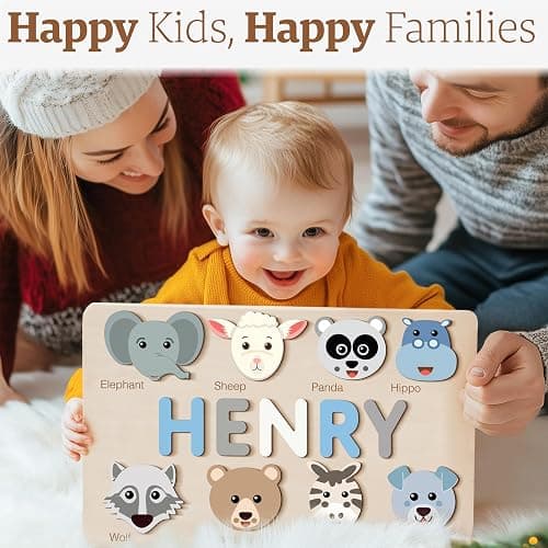 Zuzu Puzzle Personalized Name Puzzle for Toddlers 1-3 | Safari, Farm & 12 Themes | Loved by Parents | Handmade Wooden Montessori Toy | Made to Order | Perfect Personalized 1st Birthday Gift  thumbnail 6
